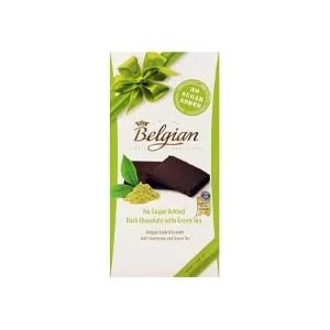 The Belgian No Sugar Added Cocoa Dark Chocolate with Green Tea 100gm Bar