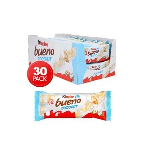 Kinder Bueno White Coconut Chocolate 2 Bars Pack 43gm x 30Pices Full Box